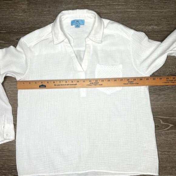 CeCe Womens Popover White Cotton Long Sleeve Button-Down Shirt Size M - Picture 3 of 12